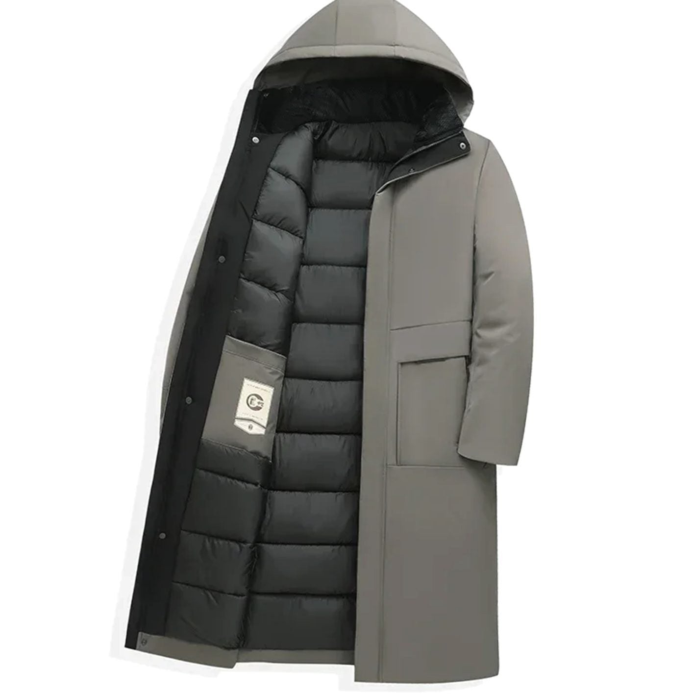 Wilhelm | Men's Coat with Hood and Quilted Lining, Long Winter Coat for Men | Everlasting Boutique | Grey