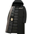Wilhelm | Men's Coat with Hood and Quilted Lining, Long Winter Coat for Men | Everlasting Boutique | Grey