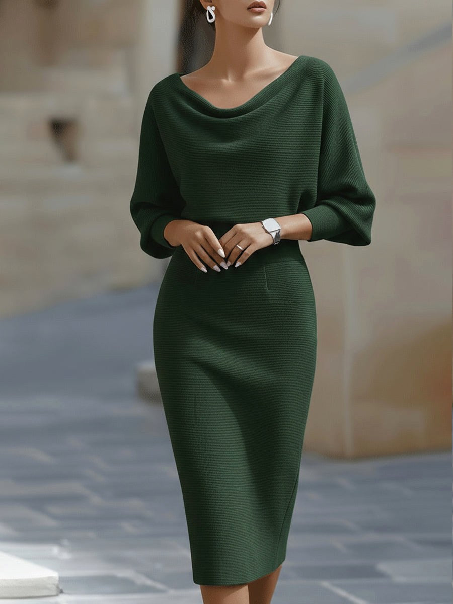 Willow | Women's Round-Neck Midi Dress, Draped Midi Dress | Everlasting Boutique