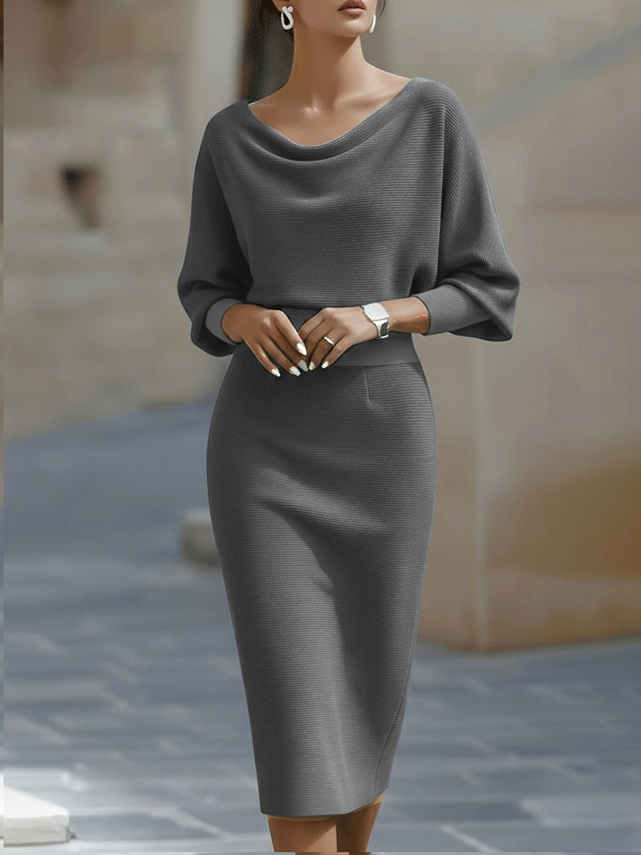 Willow | Women's Round-Neck Midi Dress, Draped Midi Dress | Everlasting Boutique