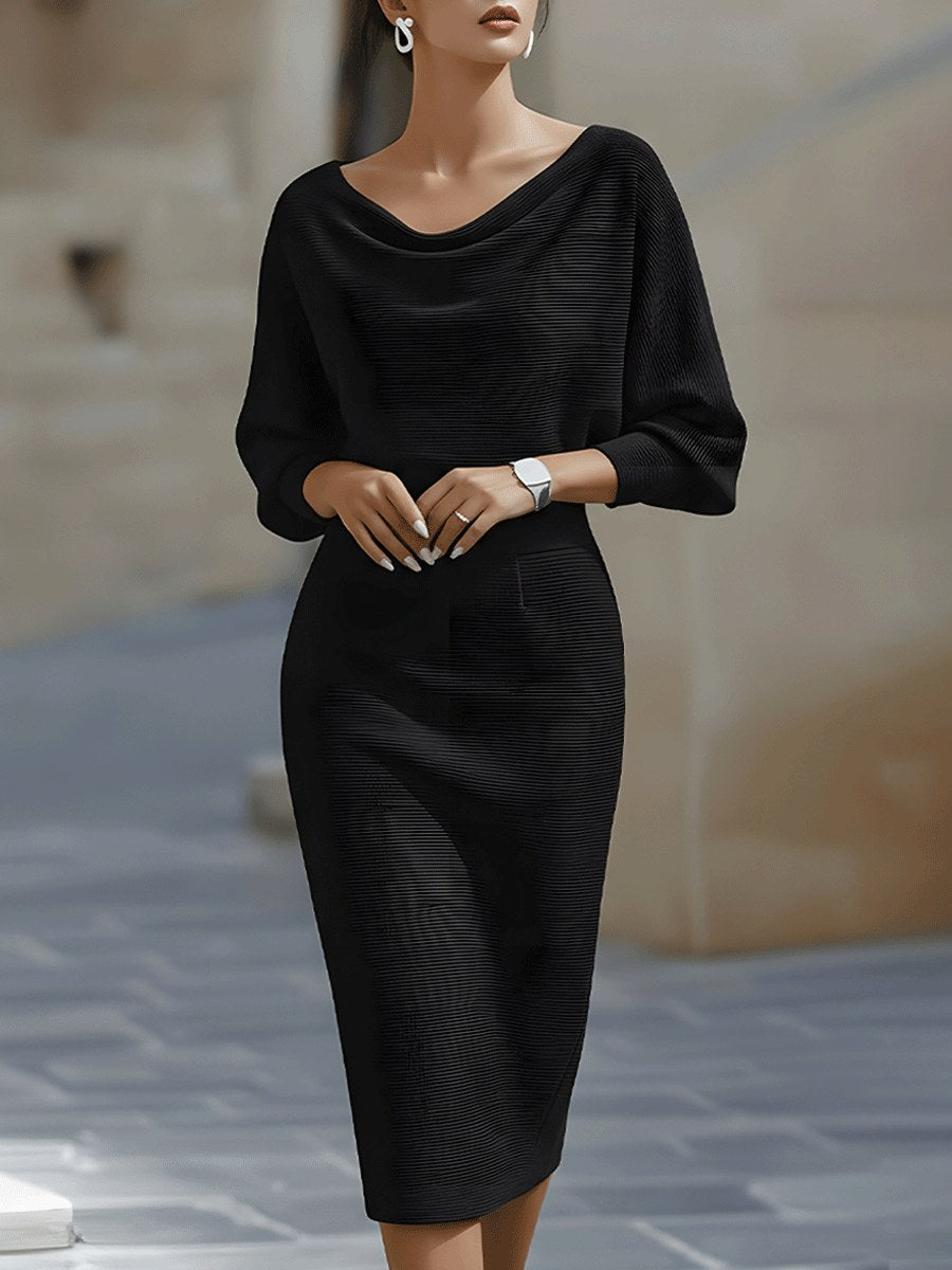 Willow | Women's Round-Neck Midi Dress, Draped Midi Dress | Everlasting Boutique