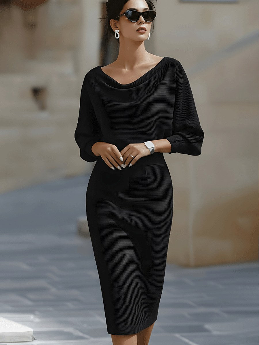 Willow | Women's Round-Neck Midi Dress, Draped Midi Dress | Everlasting Boutique