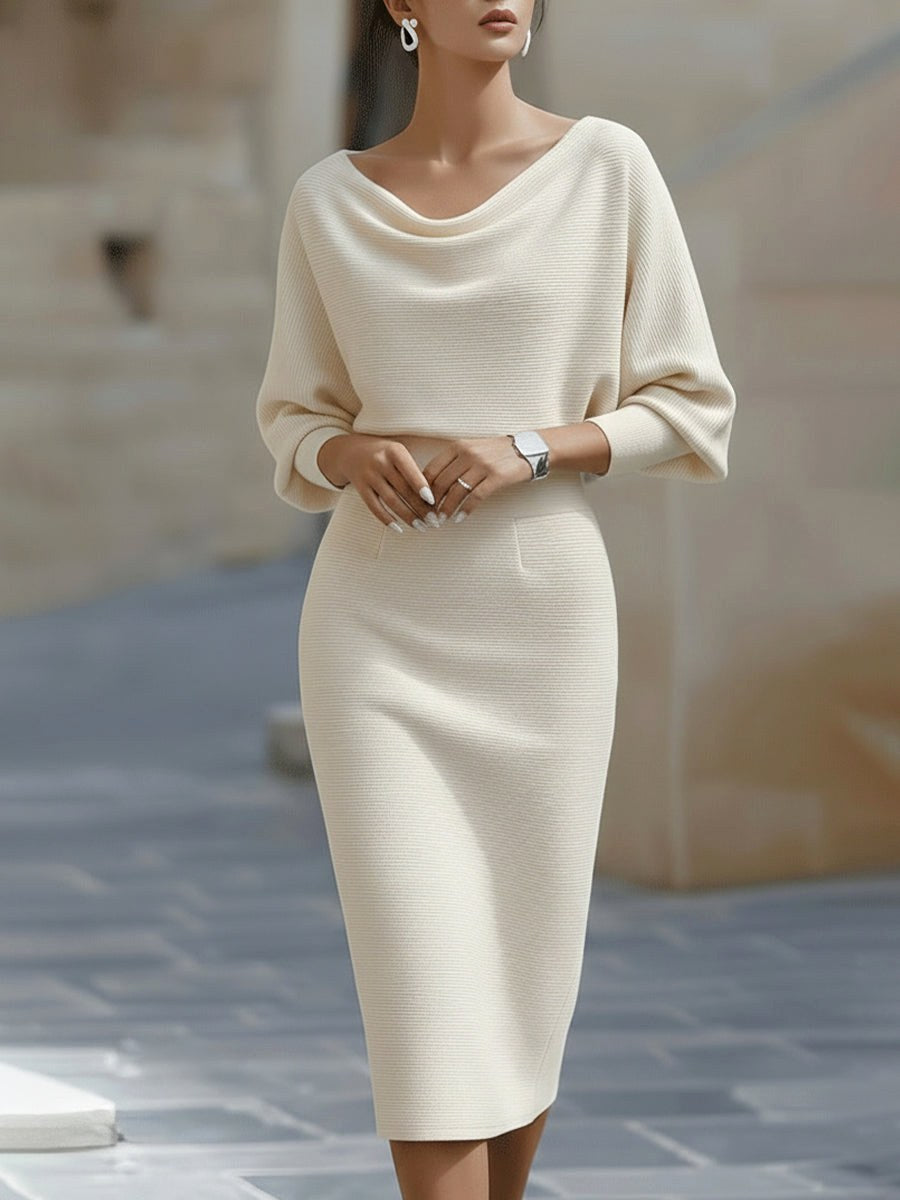 Willow | Women's Round-Neck Midi Dress, Draped Midi Dress | Everlasting Boutique