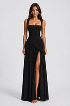 Willow | Women's Sculpted Satin-Feel Maxi Dress, Draped Evening Dress | Everlasting Boutique