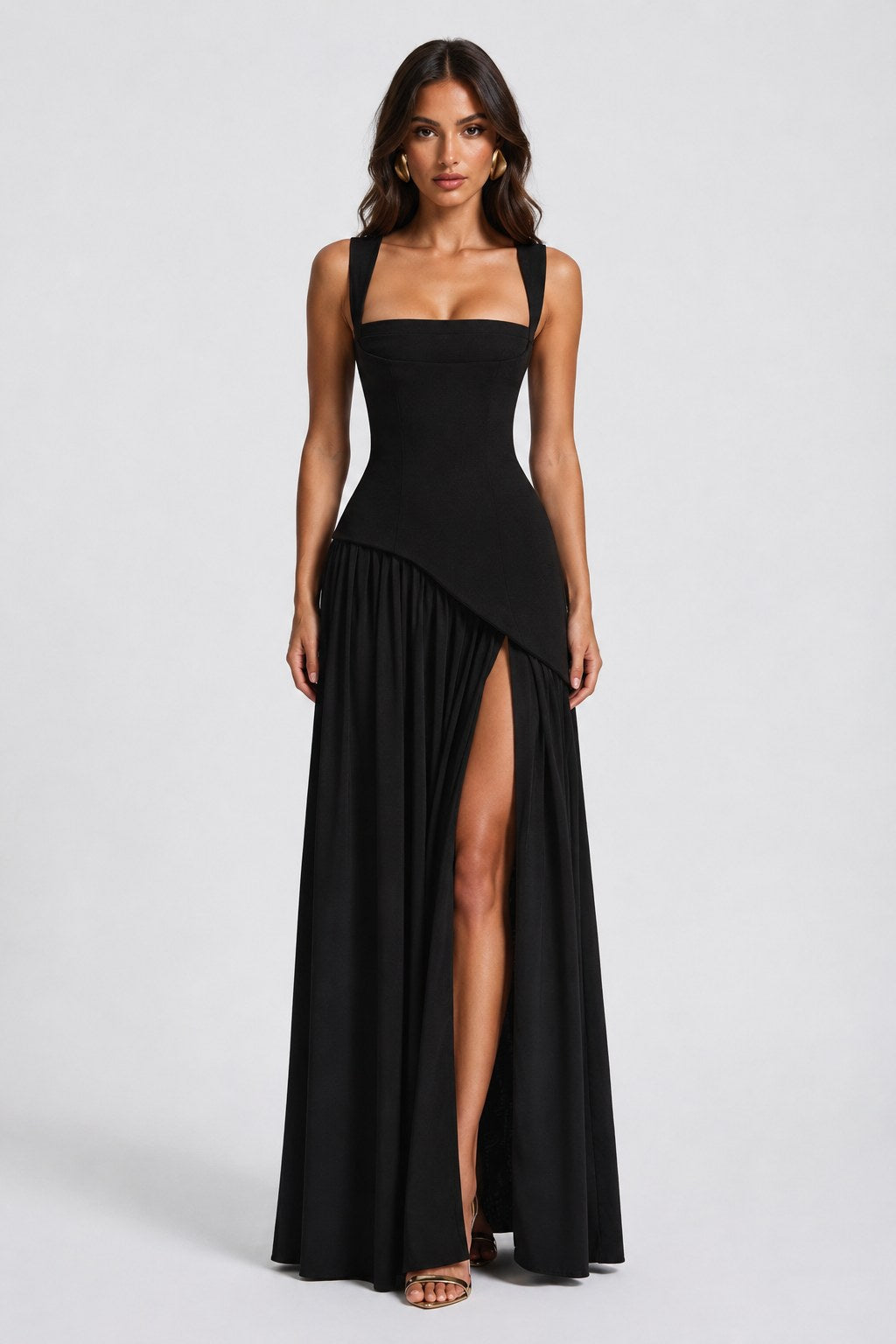 Willow | Women's Sculpted Satin-Feel Maxi Dress, Draped Evening Dress | Everlasting Boutique