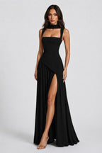 Willow | Women's Sculpted Satin-Feel Maxi Dress, Draped Evening Dress | Everlasting Boutique