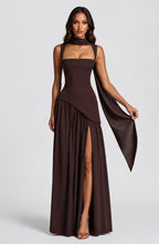 Willow | Women's Sculpted Satin-Feel Maxi Dress, Draped Evening Dress | Everlasting Boutique | Burgundy