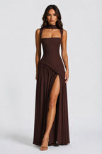 Willow | Women's Sculpted Satin-Feel Maxi Dress, Draped Evening Dress | Everlasting Boutique