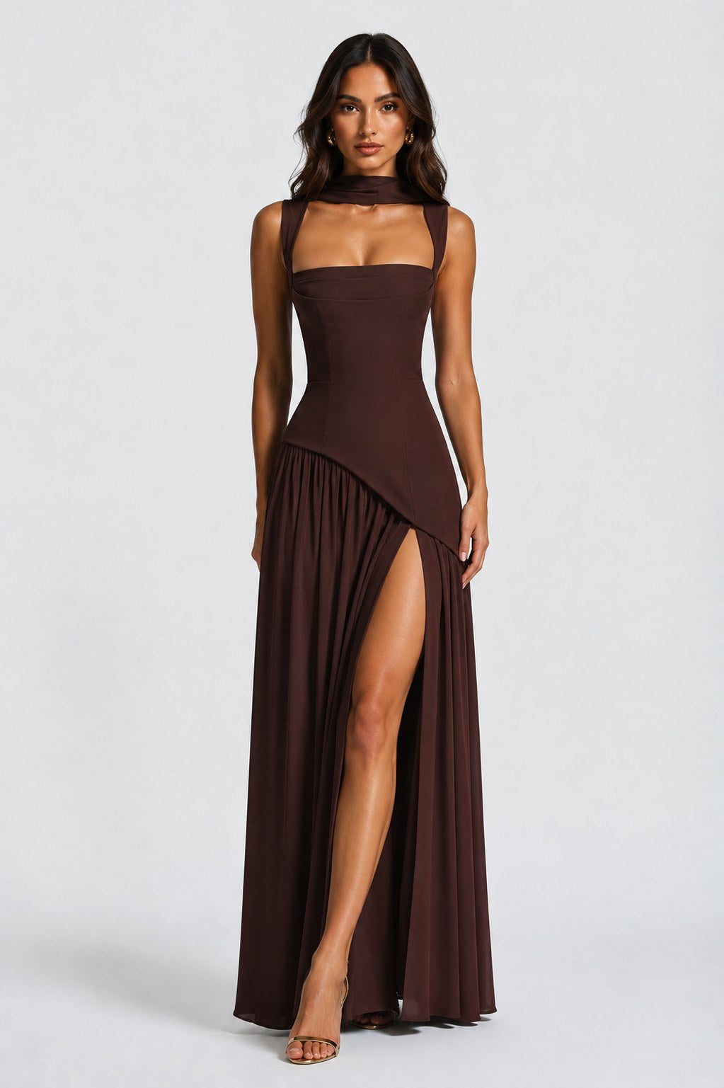 Willow | Women's Sculpted Satin-Feel Maxi Dress, Draped Evening Dress | Everlasting Boutique