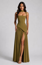 Willow | Women's Sculpted Satin-Feel Maxi Dress, Draped Evening Dress | Everlasting Boutique
