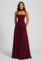 Willow | Women's Sculpted Satin-Feel Maxi Dress, Draped Evening Dress | Everlasting Boutique