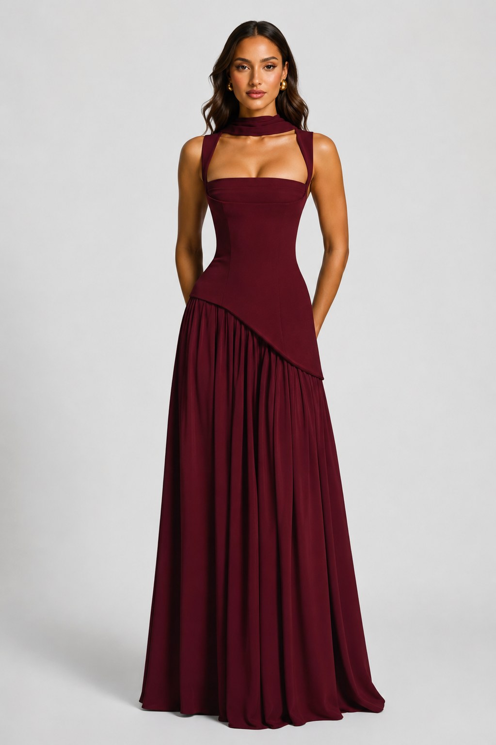 Willow | Women's Sculpted Satin-Feel Maxi Dress, Draped Evening Dress | Everlasting Boutique