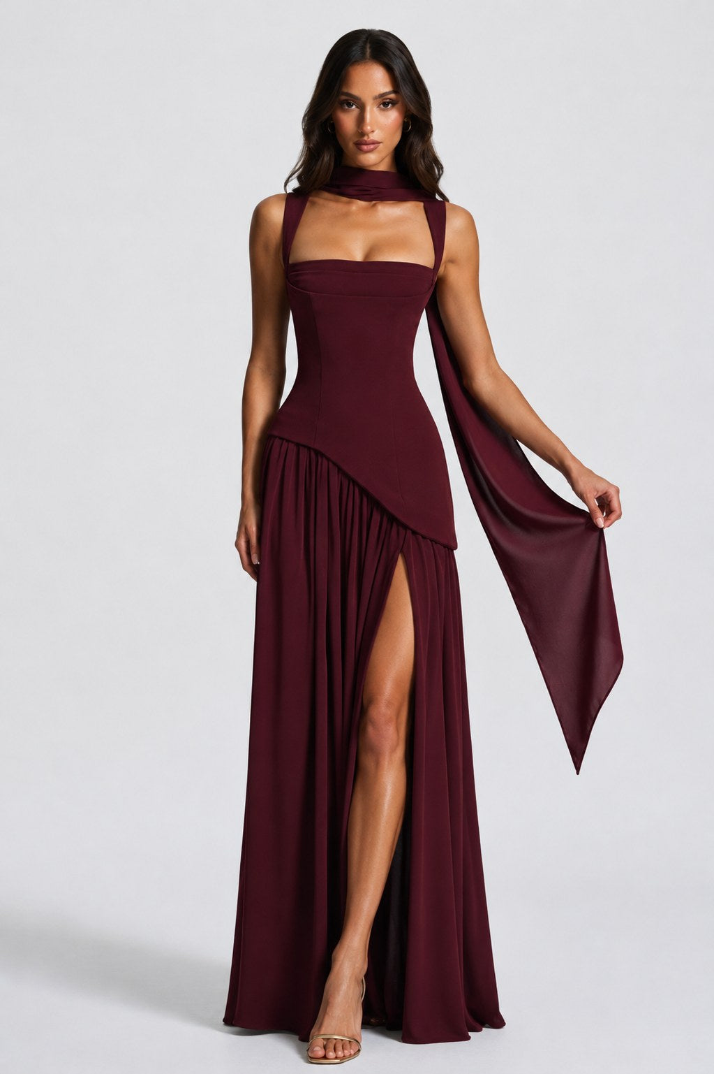 Willow | Women's Sculpted Satin-Feel Maxi Dress, Draped Evening Dress | Everlasting Boutique