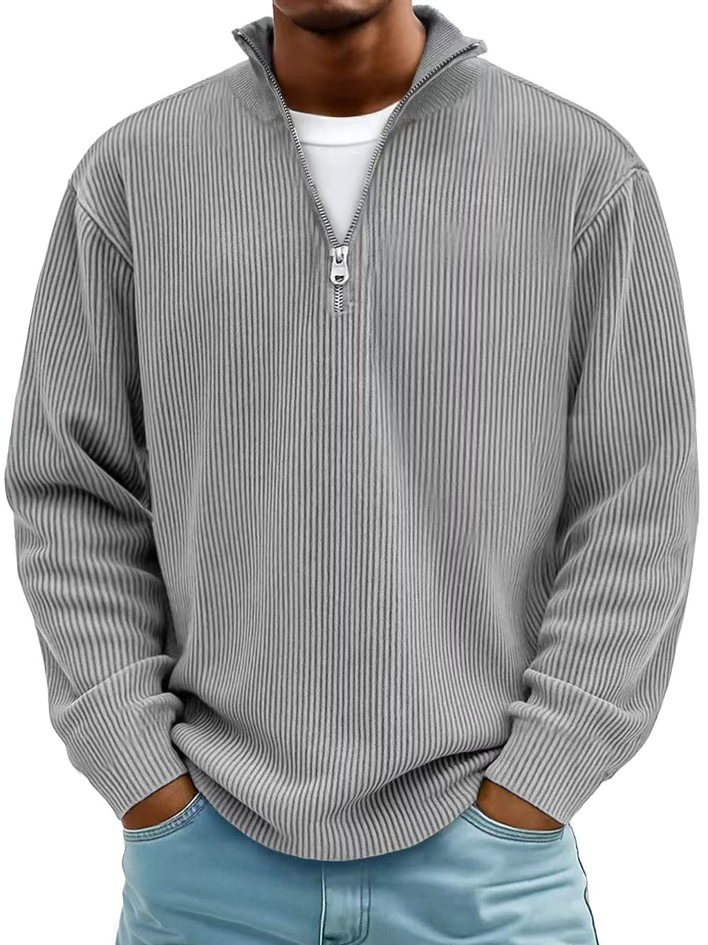 Wolfgang | Men's Jumper with Half-Zip Design, Structured Trendy Jumper | Everlasting Boutique | Grey