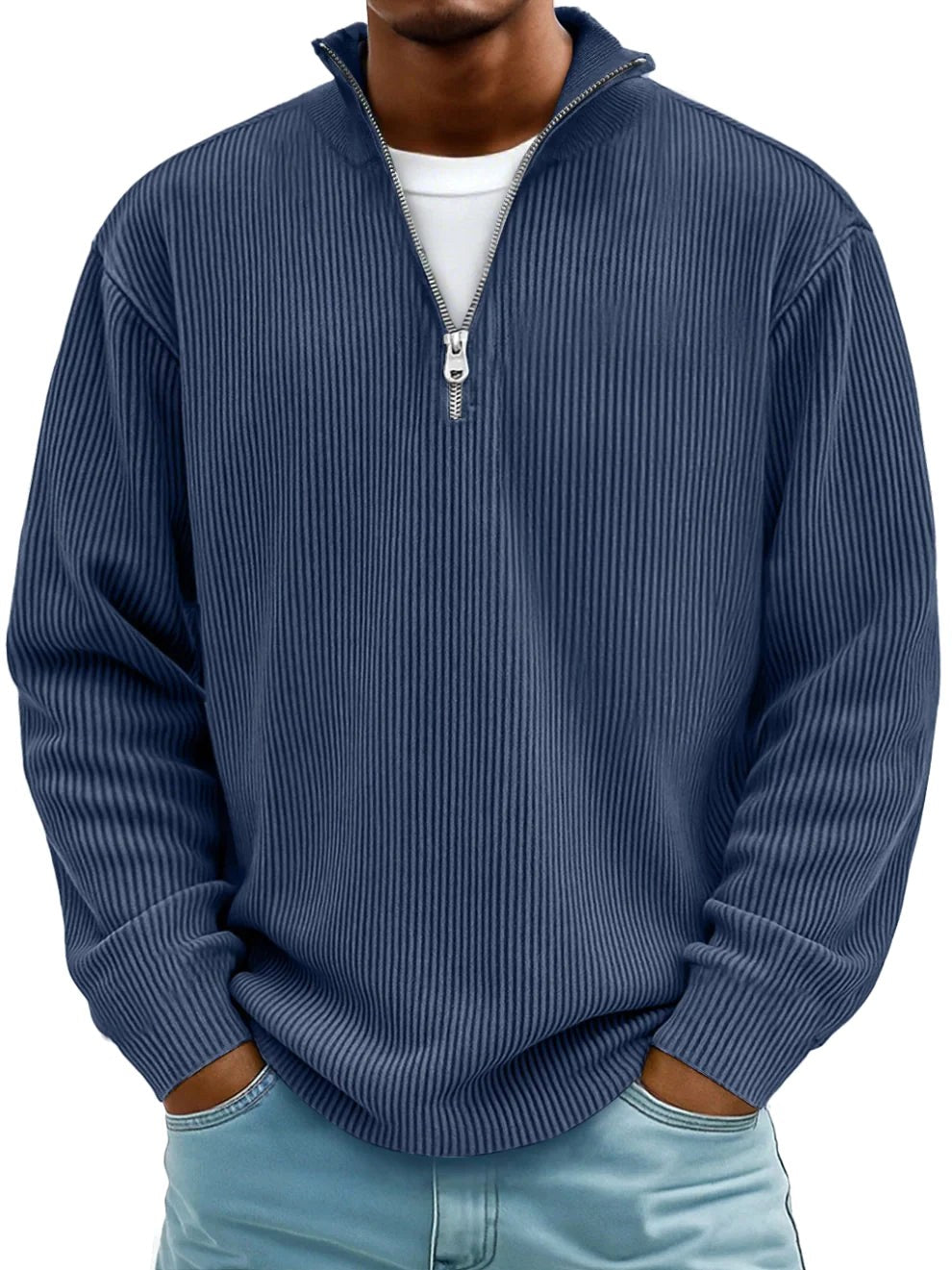 Wolfgang | Men's Jumper with Half-Zip Design, Structured Trendy Jumper | Everlasting Boutique | Blue
