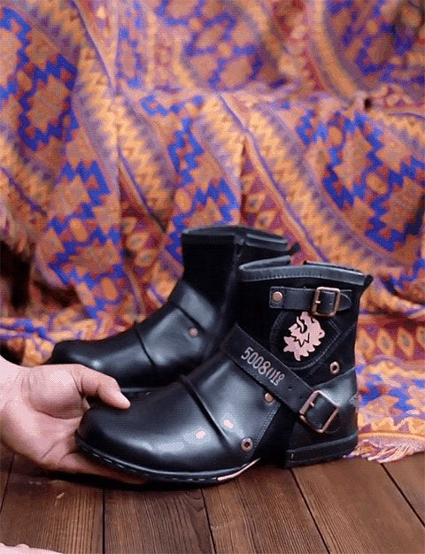 William | Men's Leather Biker-Style Boots, Classic Motorcycle Boots | Everlasting Boutique