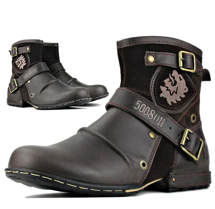 William | Men's Leather Biker-Style Boots, Classic Motorcycle Boots | Everlasting Boutique