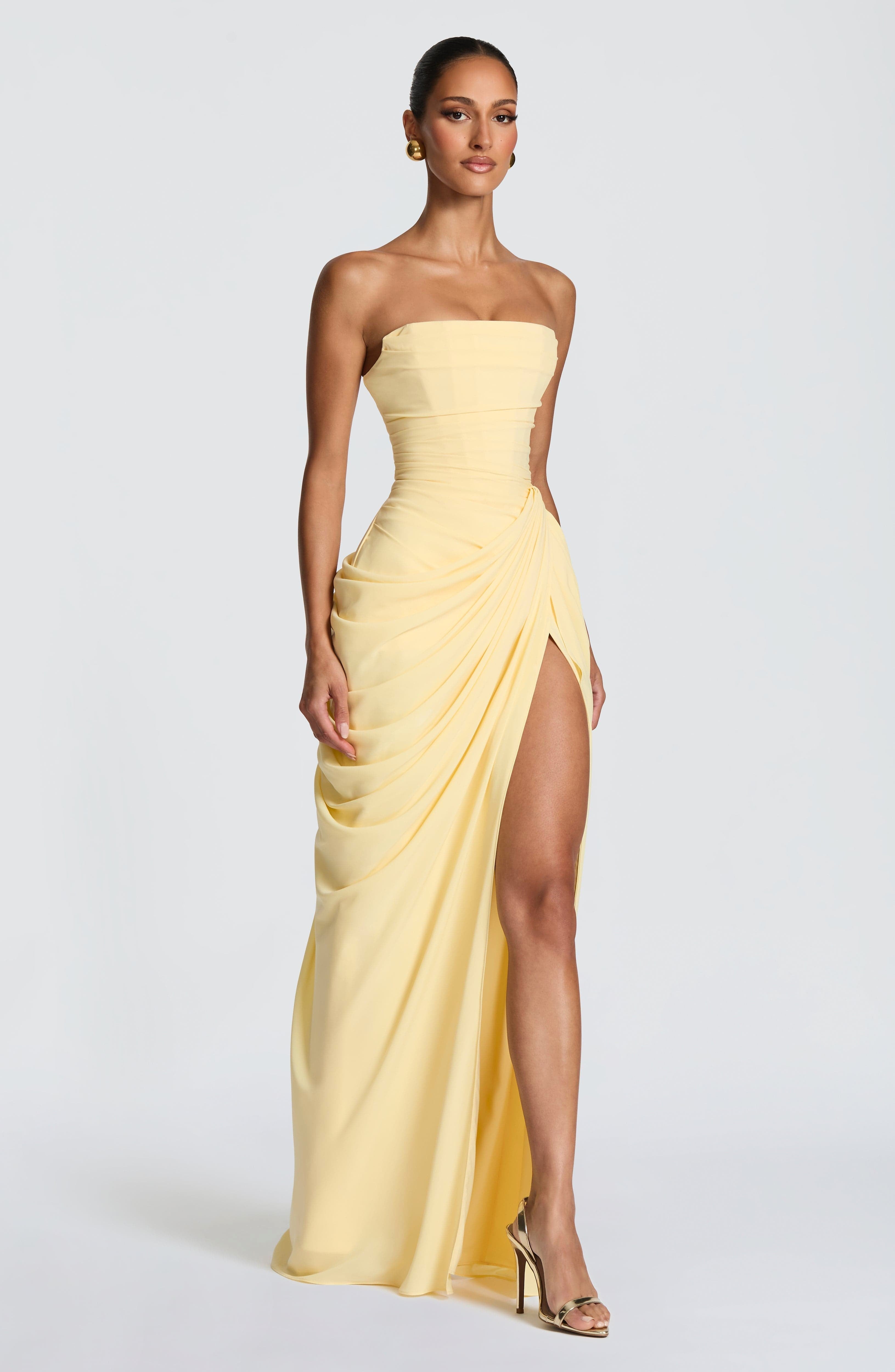 Yvette | Women's Strapless Maxi Dress, Flowing Autumn Maxi Dress | Everlasting Boutique