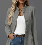 Yvonne | Women's Button-Down A-Line Coat, Stand Collar Autumn Coat | Everlasting Boutique
