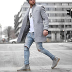 Zachary | Men's Slim-Fit Topcoat, Single-Breasted Tailored Coat | Everlasting Boutique | Gray