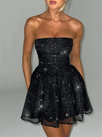 Zoe | Women's Strapless Sequin Mini Dress, Flared Party Dress | Everlasting Boutique