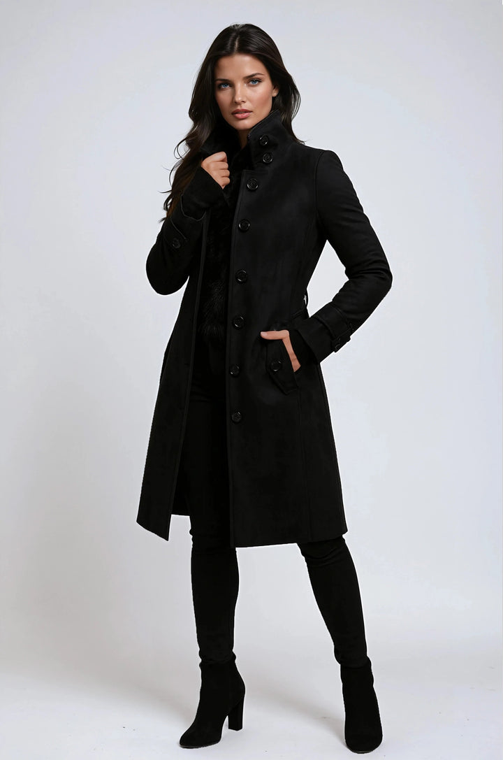 Zofia | Women's High-Neck Trench Coat, Long Tailored Winter Coat | Everlasting Boutique