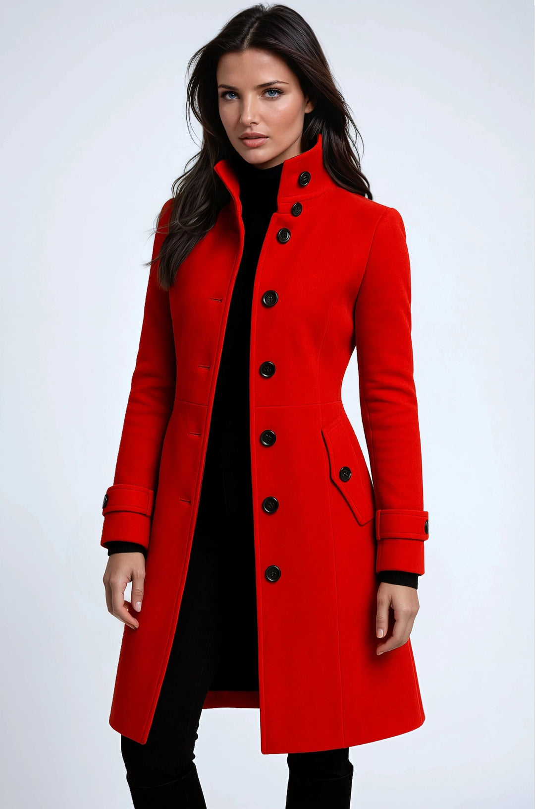 Zofia | Women's High-Neck Trench Coat, Long Tailored Winter Coat | Everlasting Boutique