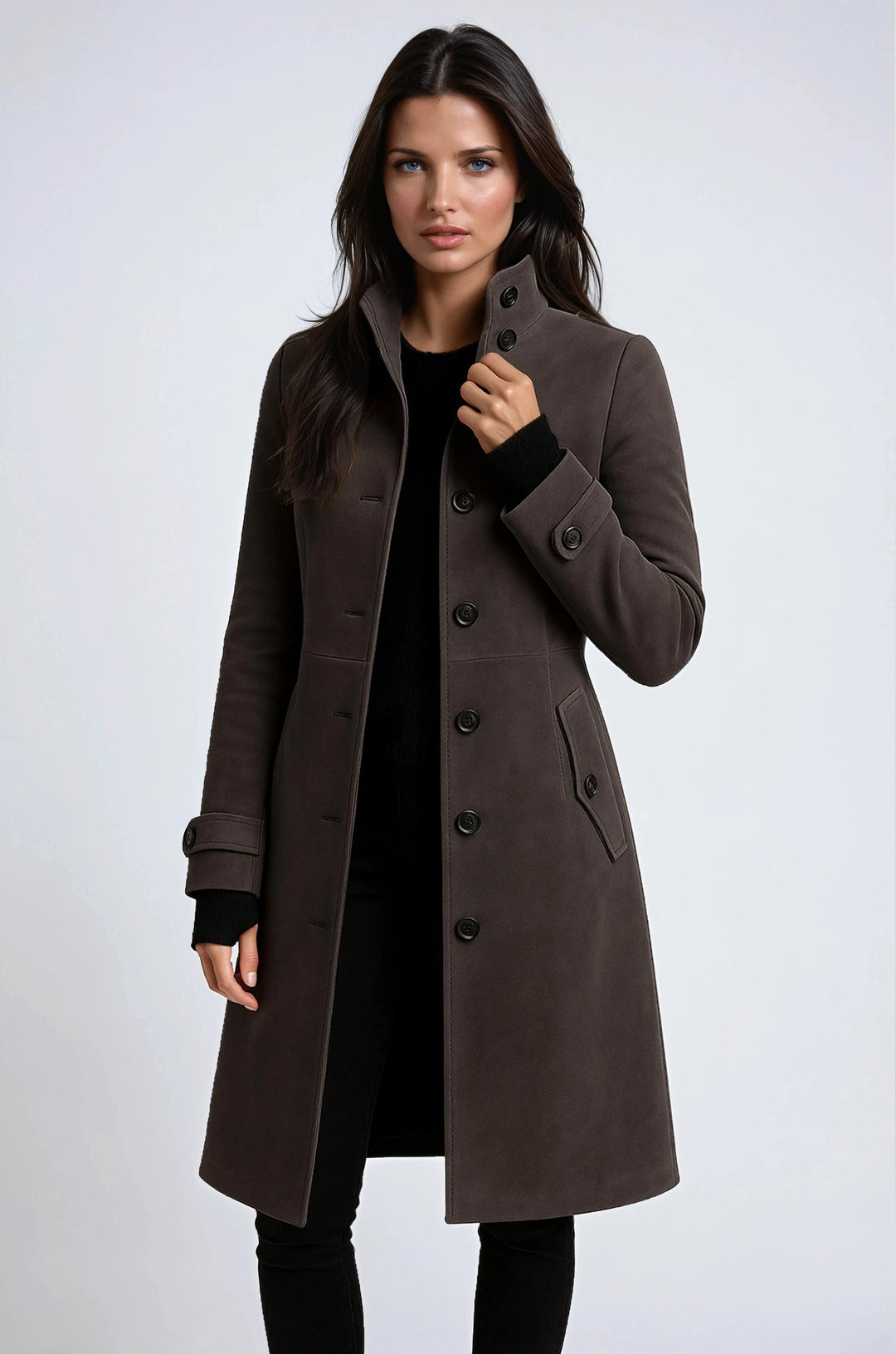 Zofia | Women's High-Neck Trench Coat, Long Tailored Winter Coat | Everlasting Boutique