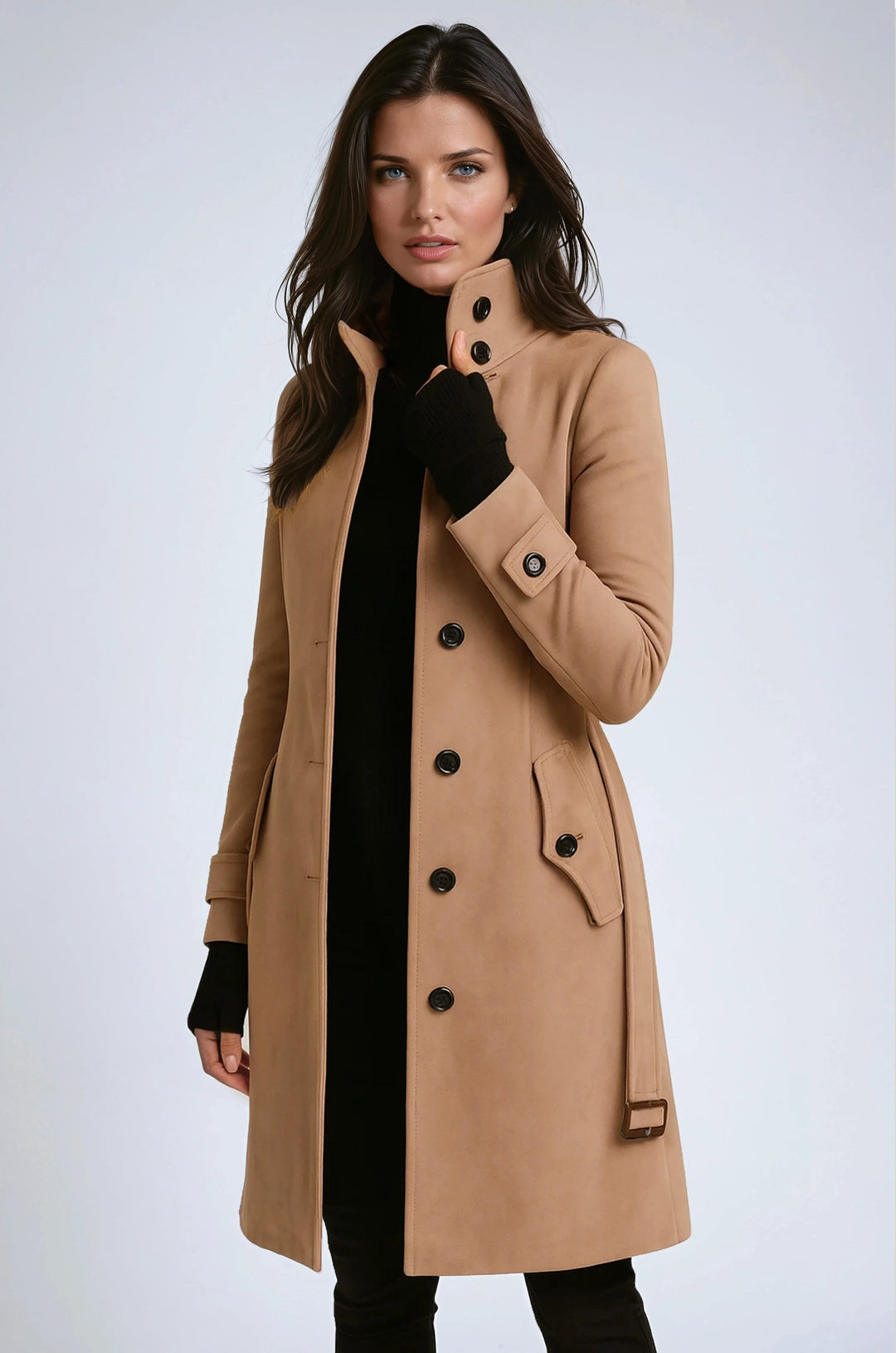 Zofia | Women's High-Neck Trench Coat, Long Tailored Winter Coat | Everlasting Boutique