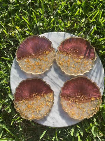 RED PLUM COASTERS WITH GOLD TRIM