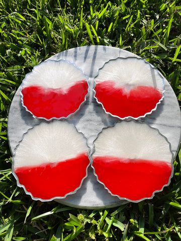 **UL FANS** RED AND WHITE WITH SILVER TRIM COASTERS
